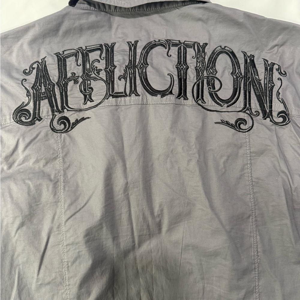‼️SOLD‼️AFFLICTION Y2K Embroidered Button Up Shirt Gothic Skull Western Grunge